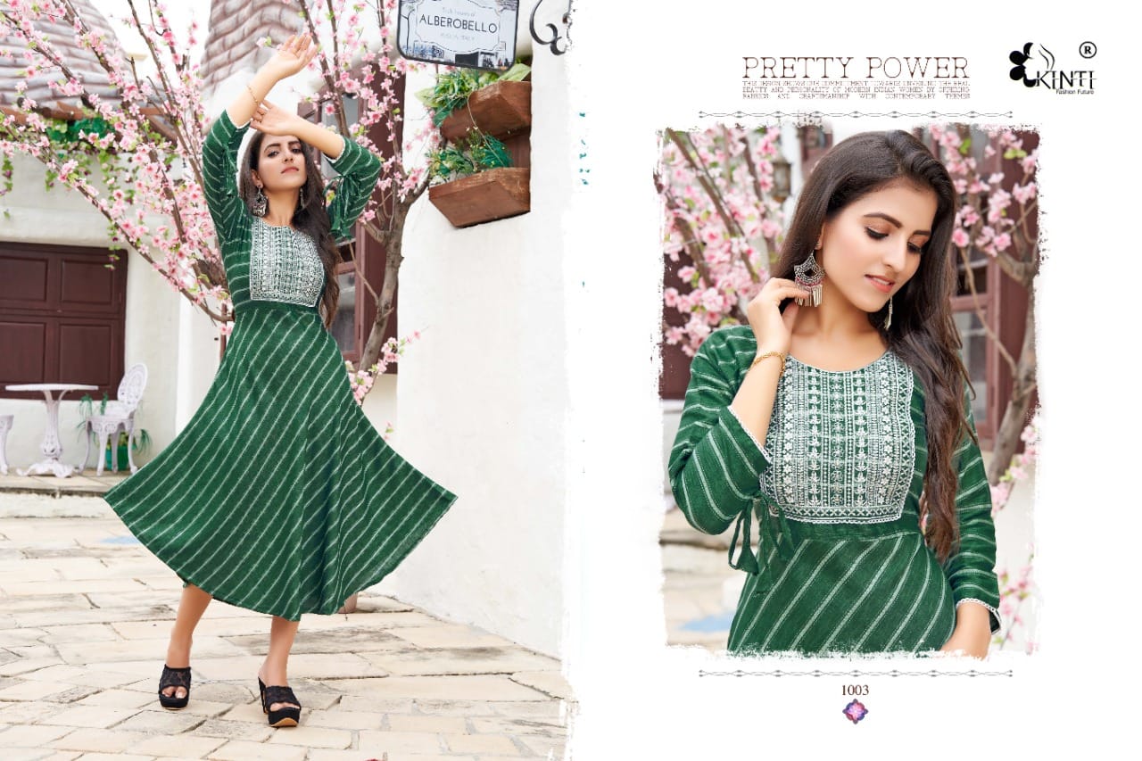 Kinti Laheriya New Exclusive Wear Rayon Printed Anarkali Kurti Collection